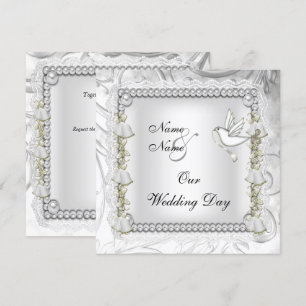 Invitation Mariage élégant or colombe blanche