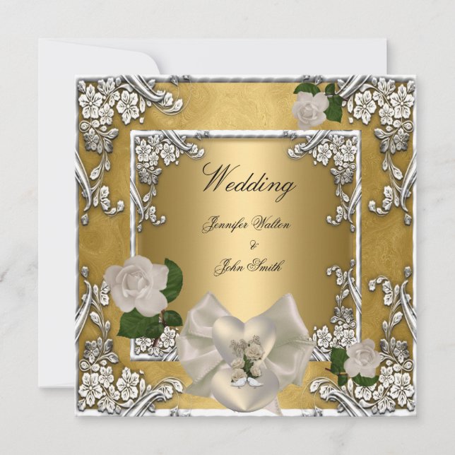 Invitation Mariage Élégant Or Crème Rose Argent (Devant)