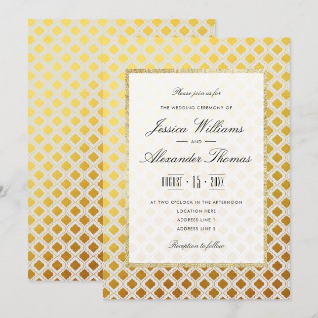 Invitation Mariage élégant or et blanc (Devant / Derrière)