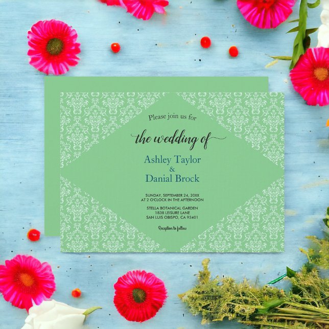 Invitation Mariage Élégant Orné Damassé Formel Art Déco Chic (Créateur téléchargé)