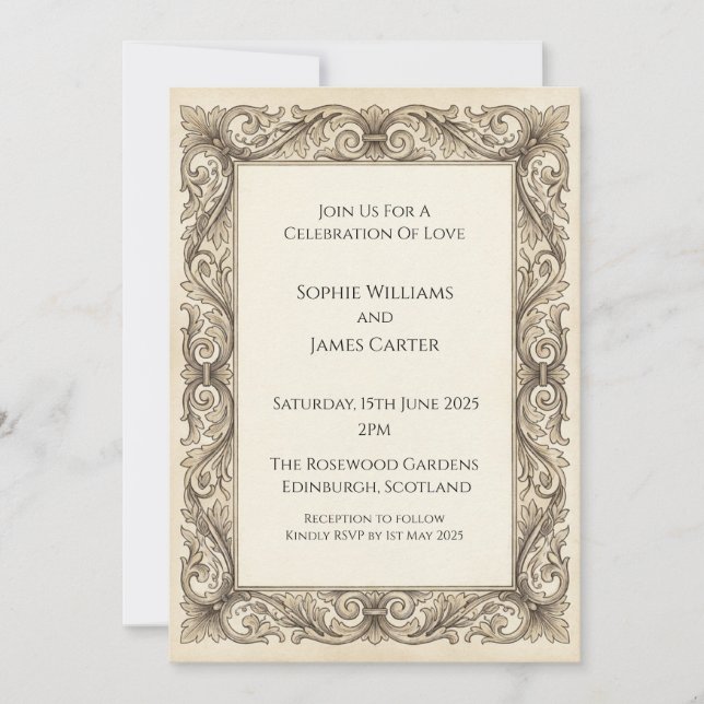 Invitation Mariage Élégant Orné de Baroque Ancien (Devant)