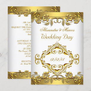Invitation Mariage Élégant Orné Floral Blanc Or 2