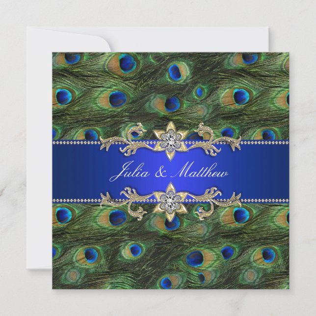 Invitation Mariage élégant paon bleu royal (Devant)