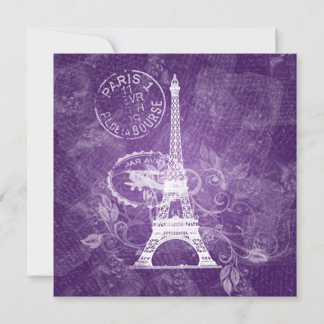 Invitation Mariage élégant Paris romantique violet (Devant)