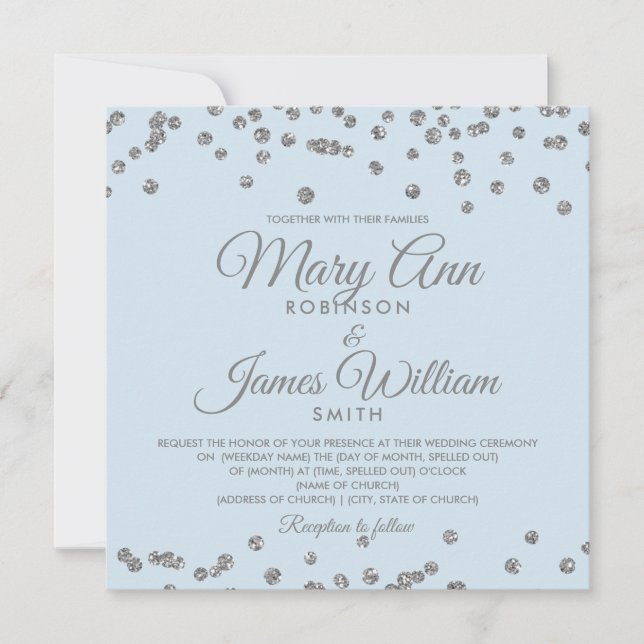 Invitation Mariage élégant Parties scintillant d'argent Confe (Devant)