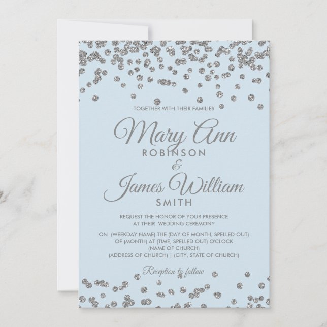 Invitation Mariage élégant Parties scintillant d'argent Confe (Devant)