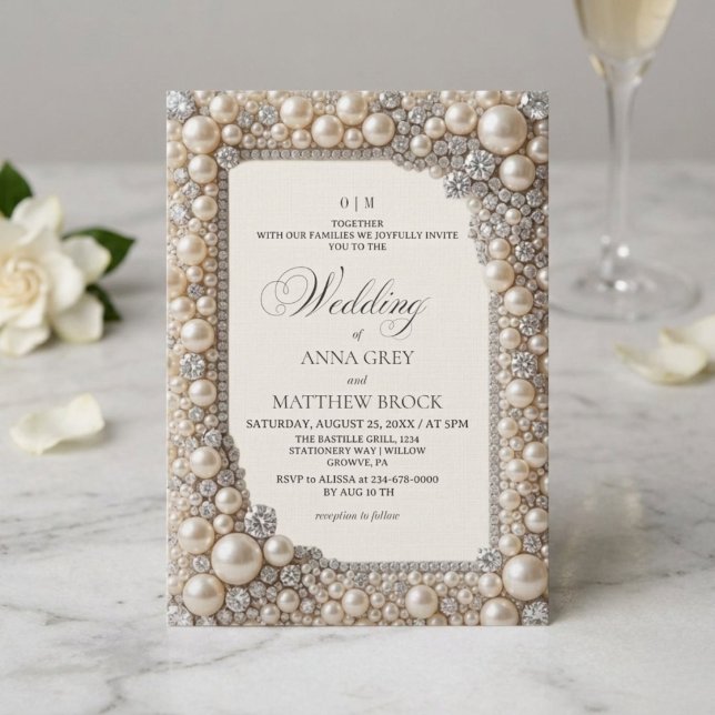 Invitation Mariage Élégant Perles (Créateur téléchargé)