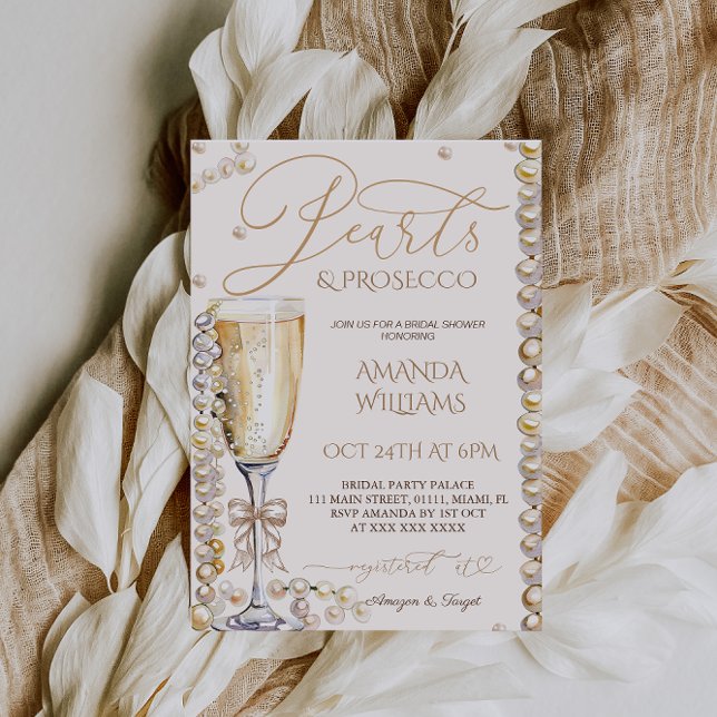 Invitation Mariage élégant perles et prosecco  (Créateur téléchargé)