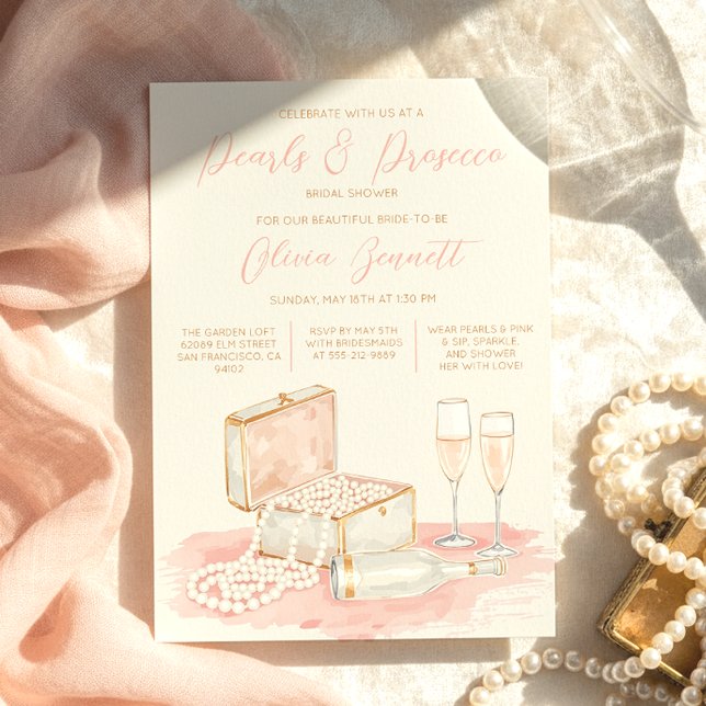 Invitation Mariage Élégant Perles & Prosecco pour une Fête de (Charming Elegant Pearls & Prosecco Bridal Shower Invitation
)