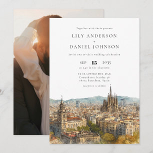Invitation Mariage Élégant Photo Destination Barcelone