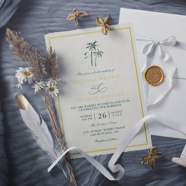 Invitation Mariage Élégant Plage Drift Côté Palmiers (Créateur téléchargé)