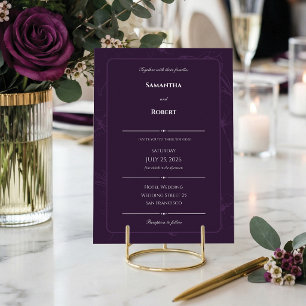 Invitation Mariage Élégant Plum Line Art Floral Violet