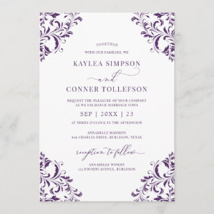 Invitation Mariage élégant Plum Vintage / Calligraphie violet