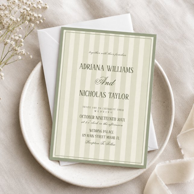 Invitation Mariage élégant rayé de vert pastel (Créateur téléchargé)