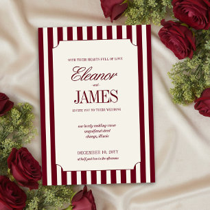 Invitation Mariage élégant rayure prépa Bourgogne et Crème