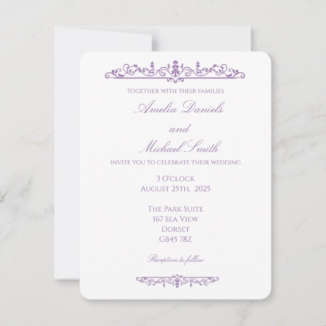 Invitation Mariage élégant Régence violet et blanc  (Devant)