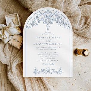 Invitation Mariage Élégant Rococo Bleu Vintage