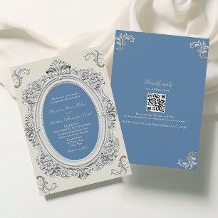Invitation Mariage Élégant Rococo Poussiéreux Bleu
