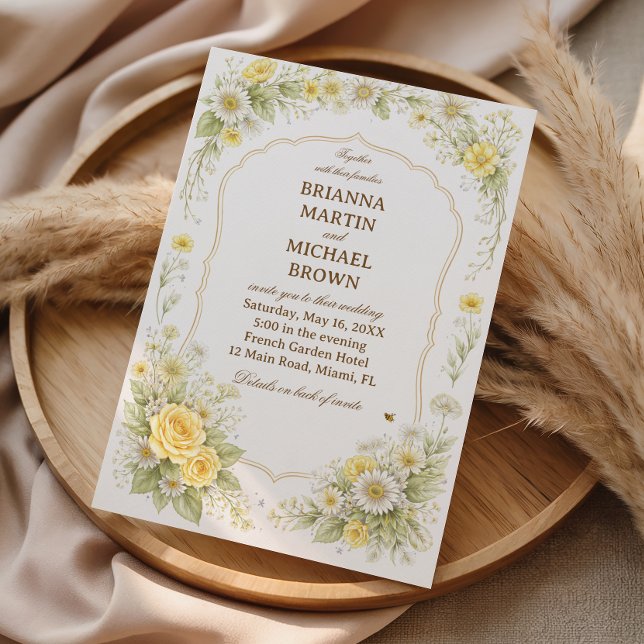 Invitation Mariage Élégant Romantique aux Fleurs Jaunes (Créateur téléchargé)