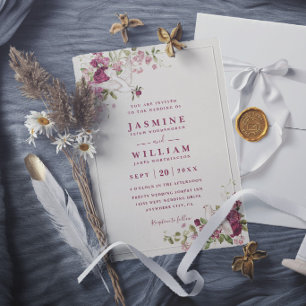 Invitation Mariage Élégant Romantique Chic Colombes Amour Vin