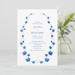 Invitation Mariage Élégant Romantique Classique Floral Bleu