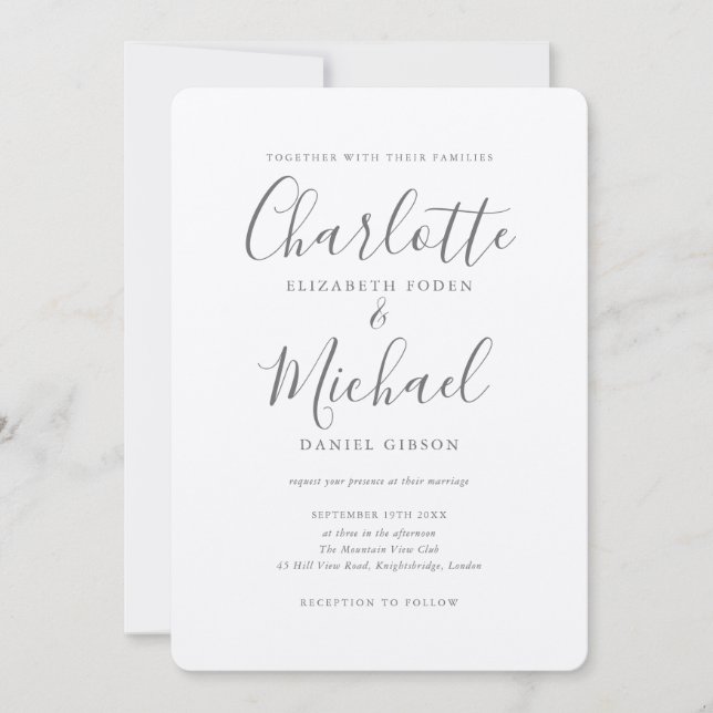 Invitation Mariage élégant romantique de luxe écriture signat (Devant)