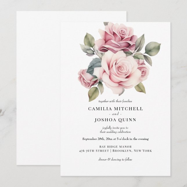 Invitation Mariage Élégant Romantique Moderne Chic Rose Rose  (Devant / Derrière)