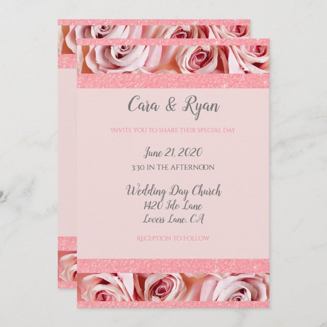 Invitation Mariage élégant romantique rose rose flou (Devant / Derrière)