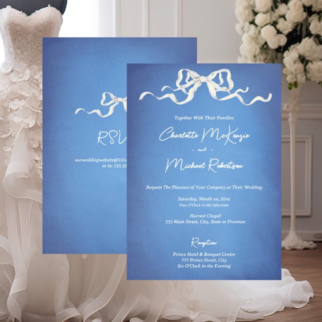 Invitation Mariage Élégant Romantique Ruban Blanc (Elegant Romantic White Ribbon Wedding Invitation)