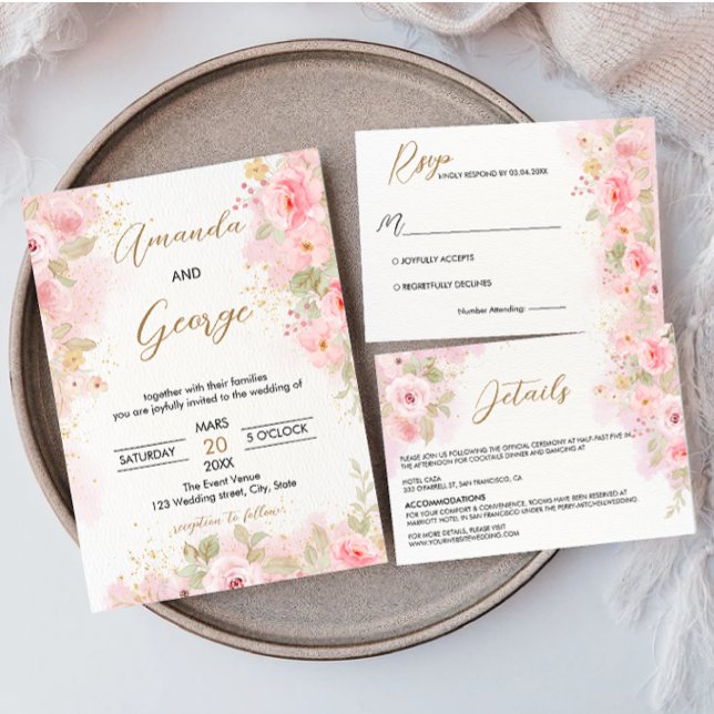 Invitation Mariage Elegant Rose (Créateur téléchargé)