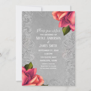 Invitation Mariage élégant rose antique vintage gris et rose