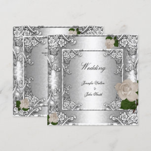 Invitation Mariage Élégant Rose Argent Blanc 2