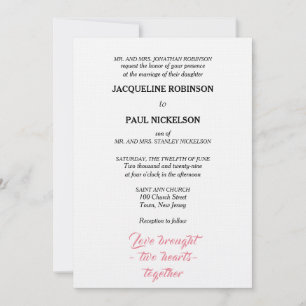 Invitation Mariage Élégant Rose Blanc Deux Cœurs
