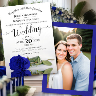Invitation Mariage élégant Rose Bleu Royal avec Photo
