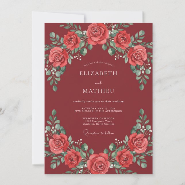 Invitation Mariage Élégant Rose Bourgogne (Devant)