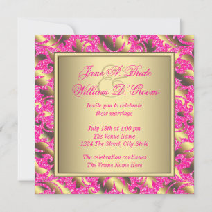 Invitation Mariage élégant rose chaud et or