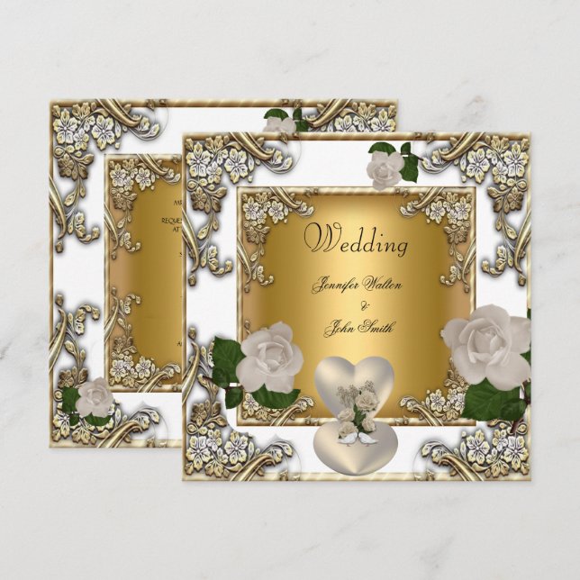 Invitation Mariage élégant Rose Crème Or Blanc (Devant / Derrière)
