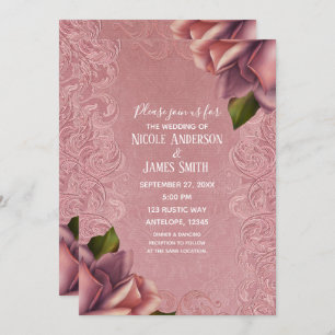 Invitation Mariage élégant Rose d'antiquité rose Vintage