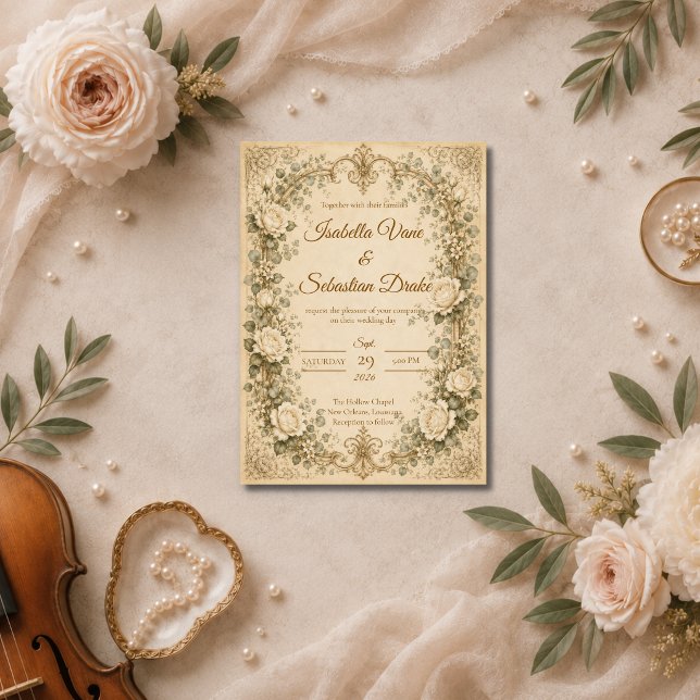 Invitation Mariage Élégant Rose d'Ivoire (Créateur téléchargé)