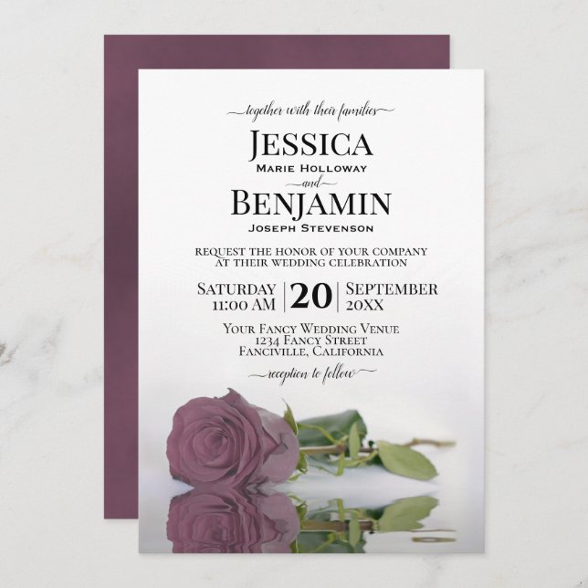 Invitation Mariage Élégant Rose Dusty Mauve, Long-Stemmed (Devant / Derrière)