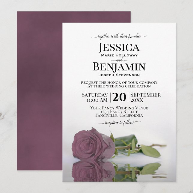 Invitation Mariage Élégant Rose Dusty Mauve, Long-Stemmed (Devant / Derrière)