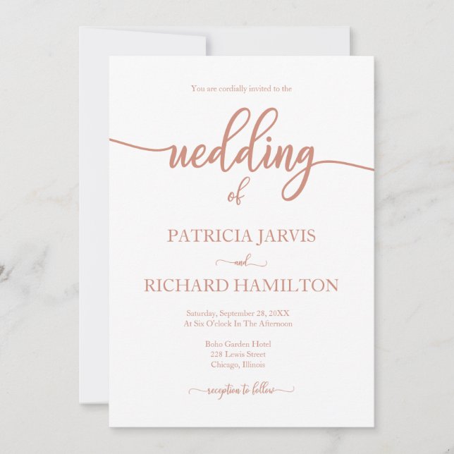 Invitation Mariage Élégant Rose Gold Et Calligraphie Blanche (Devant)