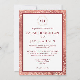 Invitation Mariage Élégant Rose Gold Pailleté et Bourgogne