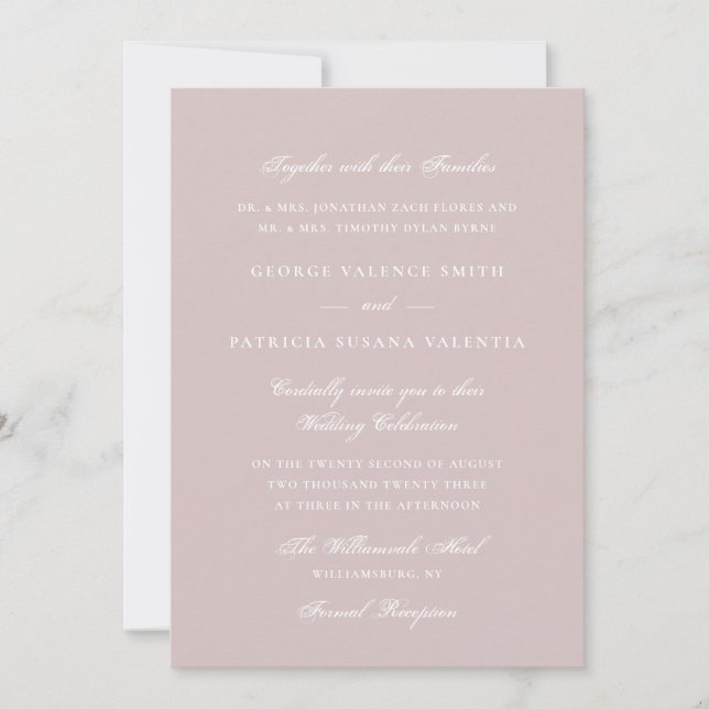 Invitation Mariage Élégant Rose Pâle Manuscrit (Devant)