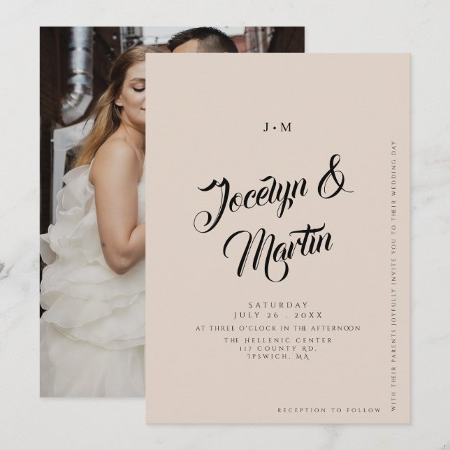 Invitation Mariage Élégant Rose Pâle Minimaliste  (Devant / Derrière)