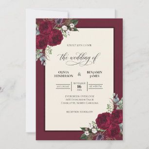 Invitation Mariage Élégant Rose Vin