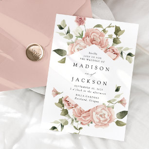 Invitation Mariage Élégant Roses Écloses et Verdure