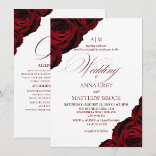 Invitation Mariage Élégant Roses Rouges Romantiques