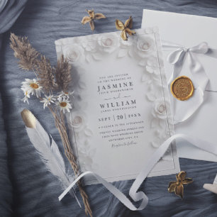 Invitation Mariage Élégant Roses Vintage Embossées Ornées