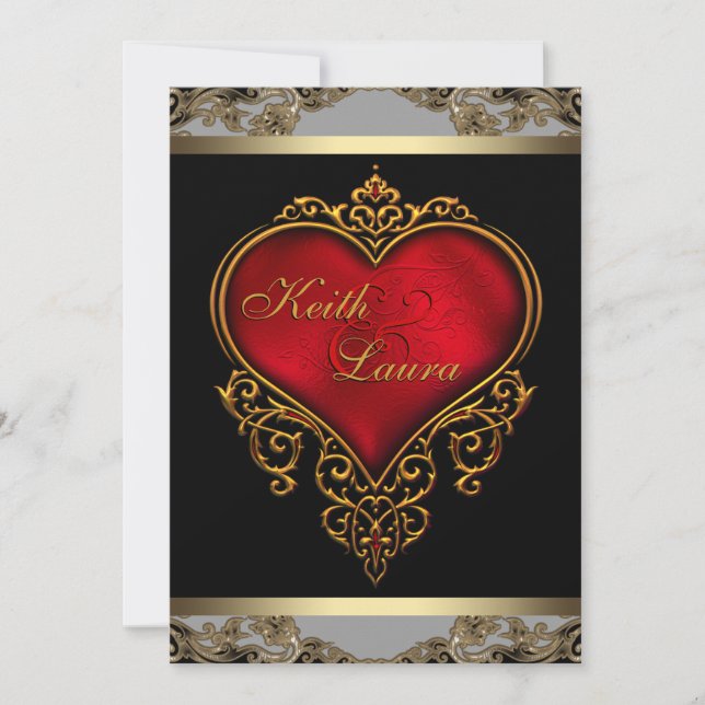 Invitation Mariage élégant rouge noir et or (Devant)